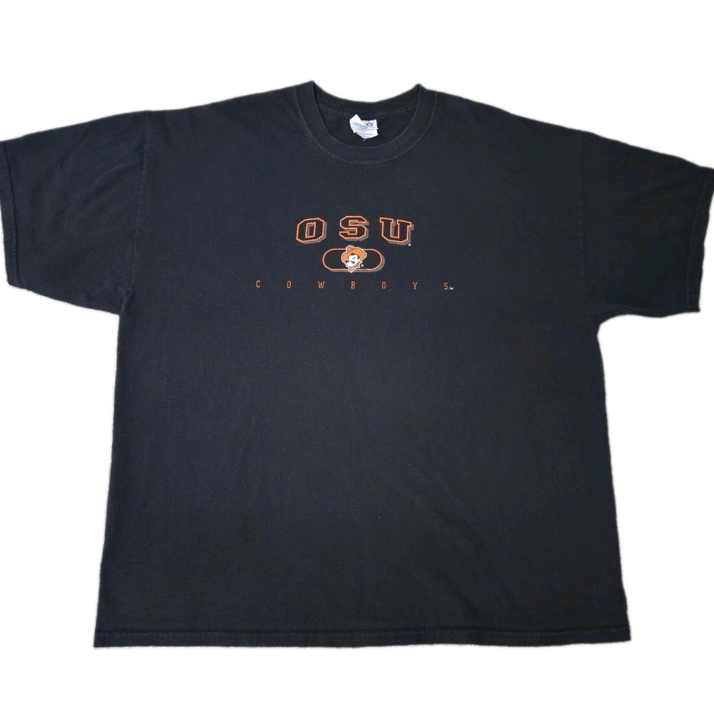 Vintage Oklahoma State Cowboys OSU T Shirt Size XXL Spellout M&O Knits Black
